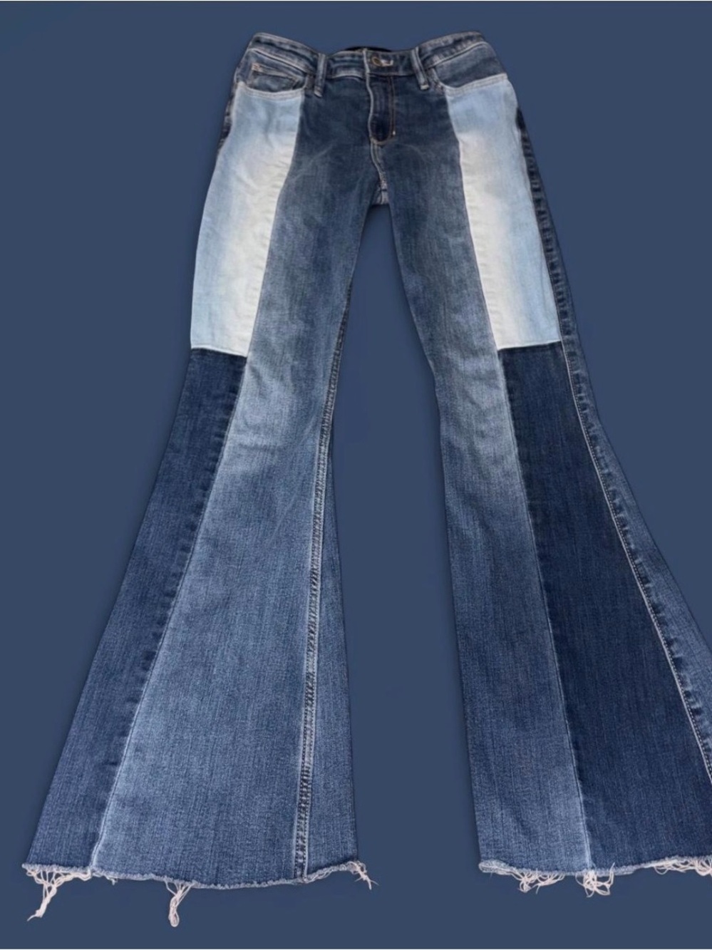 Hollister Two-Tone Patchwork Flare Jeans in Multi-Blue